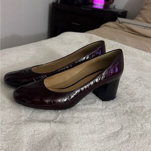 Burgundy Patent Leather Block Heels